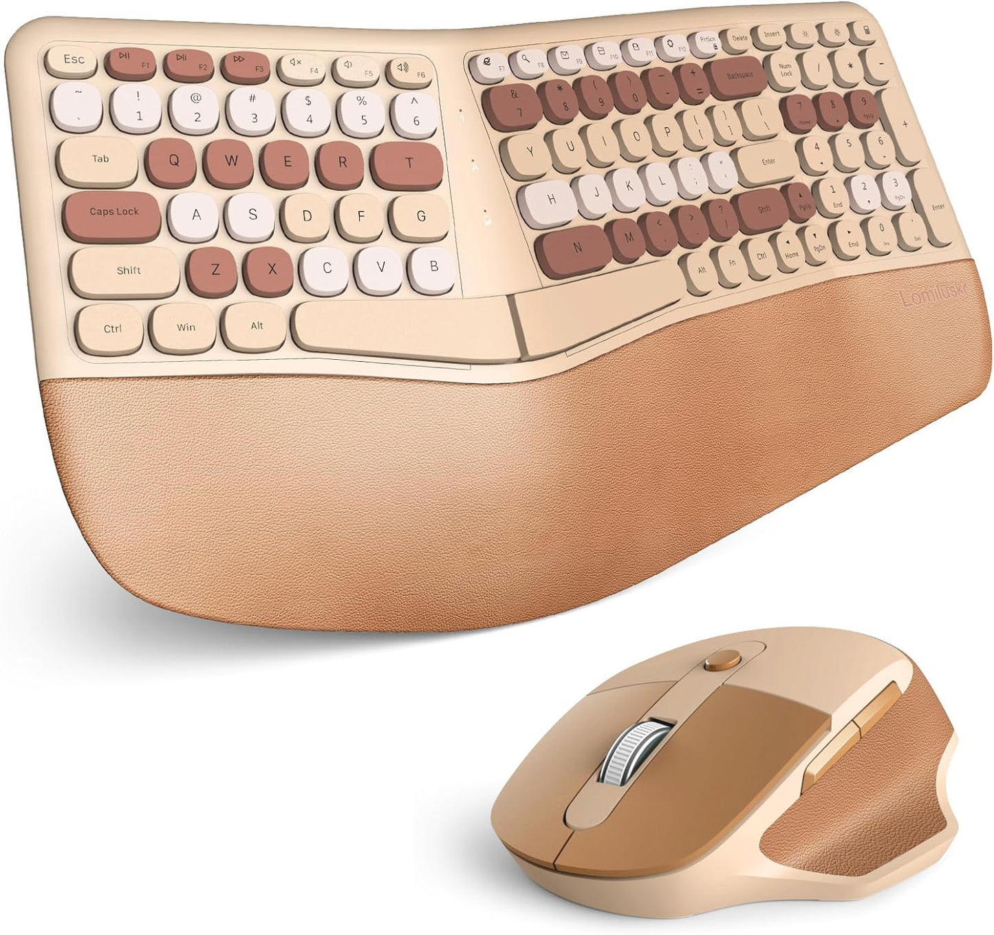 Colorful Wireless Ergonomic Keyboard and Mouse Combo with PU Wrist Rest