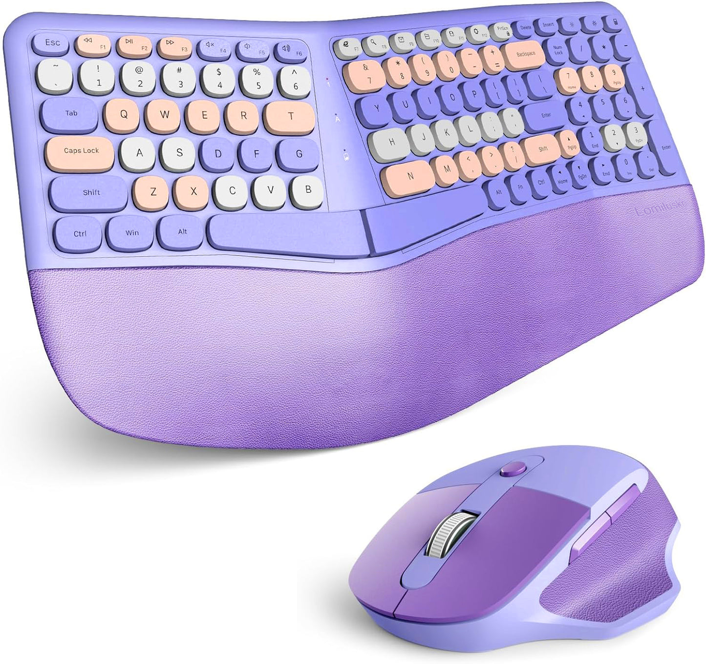 Colorful Wireless Ergonomic Keyboard and Mouse Combo with PU Wrist Rest