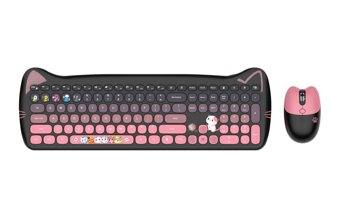 Cute Cat Full Size Wireless Keyboard and Mouse Combo
