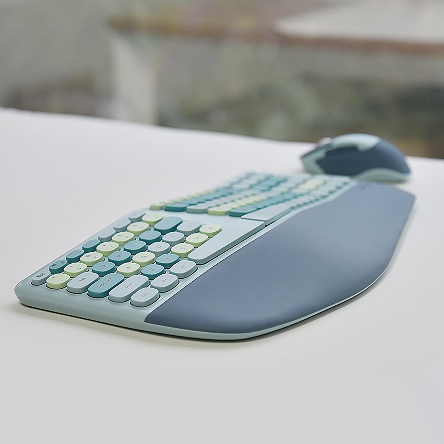 Colorful Wireless Ergonomic Keyboard and Mouse Combo with PU Wrist Rest