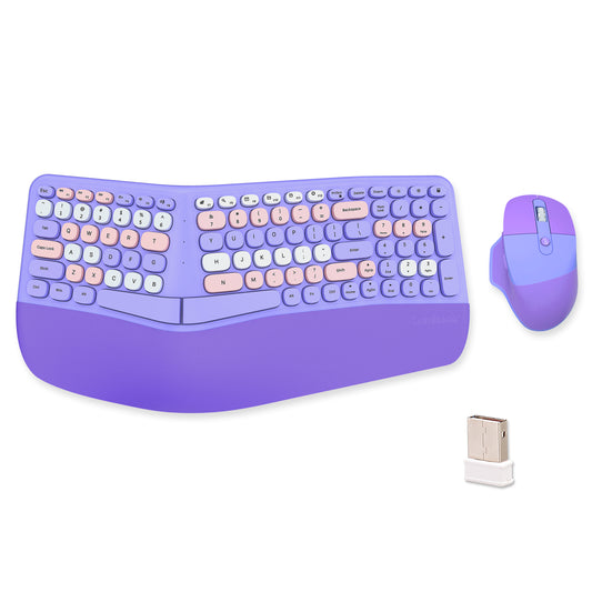 Colorful Wireless Ergonomic Keyboard and Mouse Combo with PU Wrist Rest
