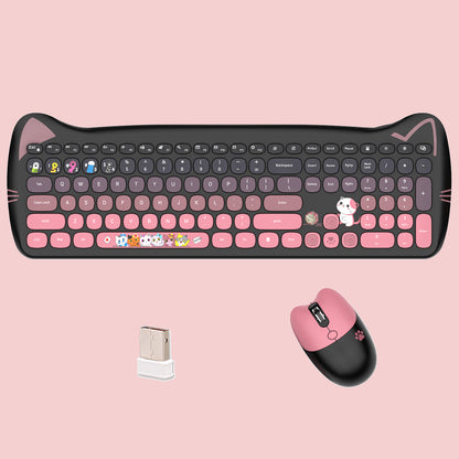 Cute Cat Full Size Wireless Keyboard and Mouse Combo
