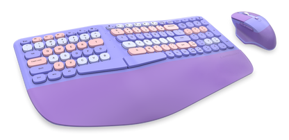 Colorful Wireless Ergonomic Keyboard and Mouse Combo with PU Wrist Rest