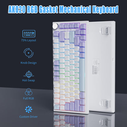 AJAZZ AK820 75% Wired RGB Gasket Mechanical Keyboard with Volume Knob
