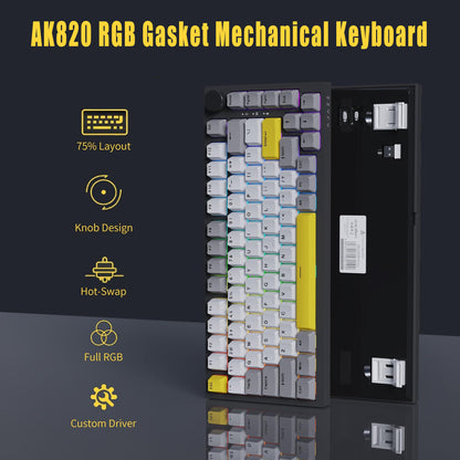AJAZZ AK820 75% Wired RGB Gasket Mechanical Keyboard with Volume Knob