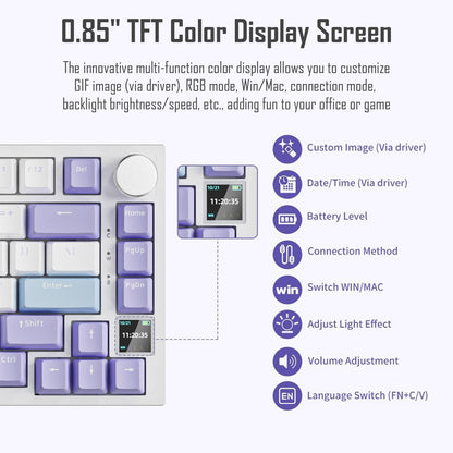 AJAZZ AK820 Pro 75% Gasket RGB Wireless Mechanical Keyboard with TFT Screen and Volume knob