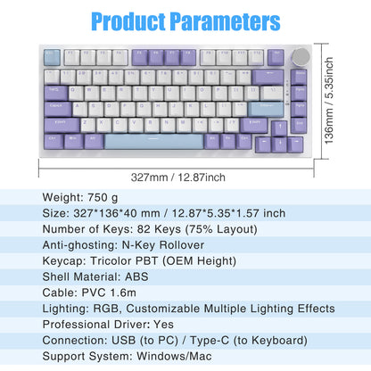 AJAZZ AK820 75% Wired RGB Gasket Mechanical Keyboard with Volume Knob