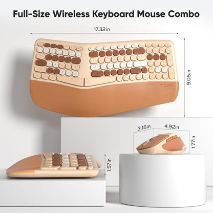 Colorful Wireless Ergonomic Keyboard and Mouse Combo with PU Wrist Rest