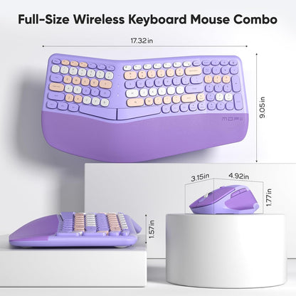 Colorful Wireless Ergonomic Keyboard and Mouse Combo with PU Wrist Rest
