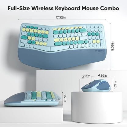 Colorful Wireless Ergonomic Keyboard and Mouse Combo with PU Wrist Rest