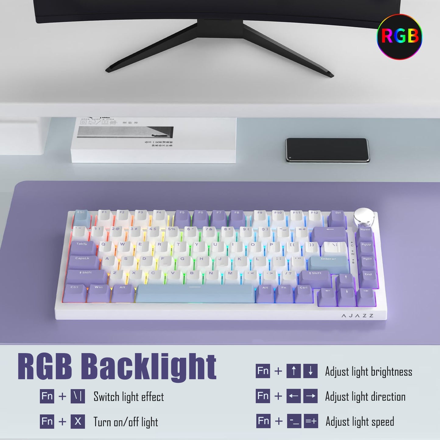 AJAZZ AK820 75% Wired RGB Gasket Mechanical Keyboard with Volume Knob