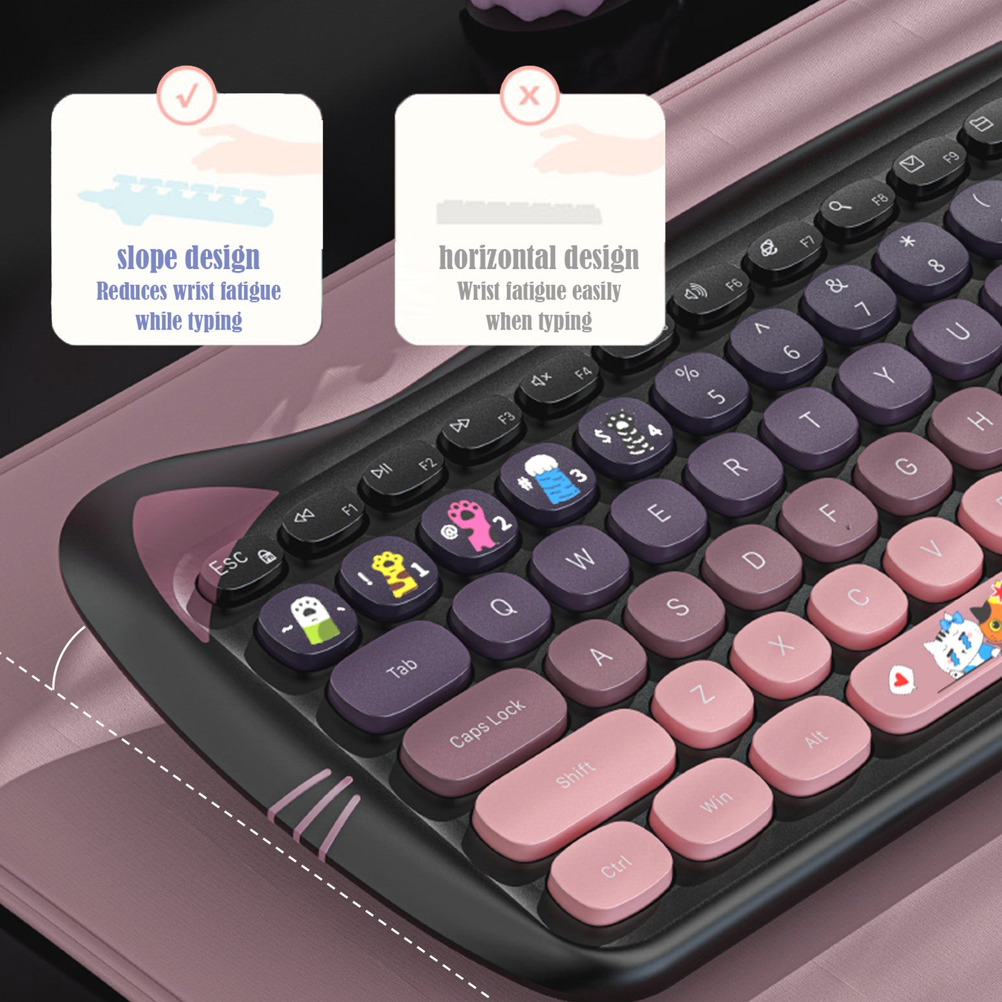 Cute Cat Full Size Wireless Keyboard and Mouse Combo