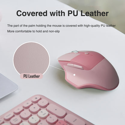 Colorful Wireless Ergonomic Keyboard and Mouse Combo with PU Wrist Rest