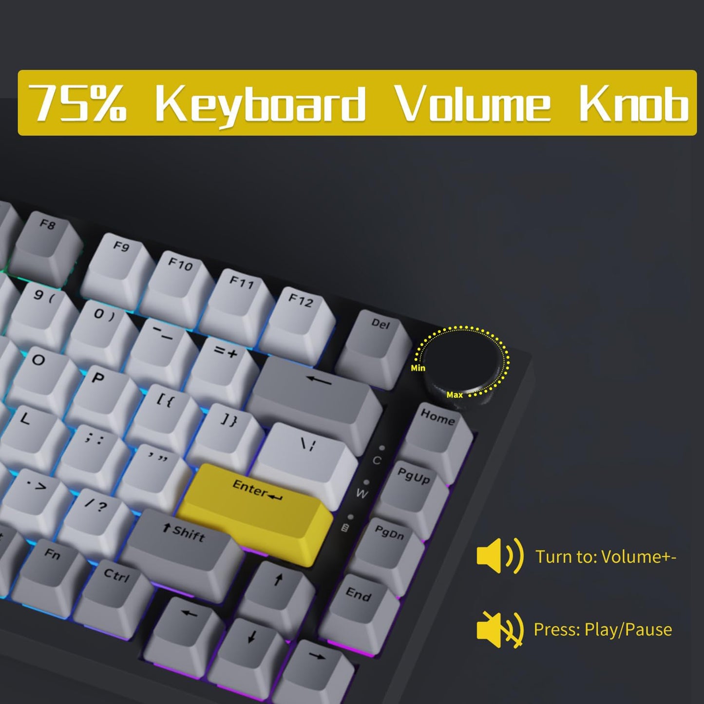 AJAZZ AK820 75% Wired RGB Gasket Mechanical Keyboard with Volume Knob