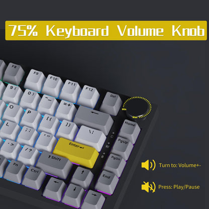 AJAZZ AK820 75% Wired RGB Gasket Mechanical Keyboard with Volume Knob