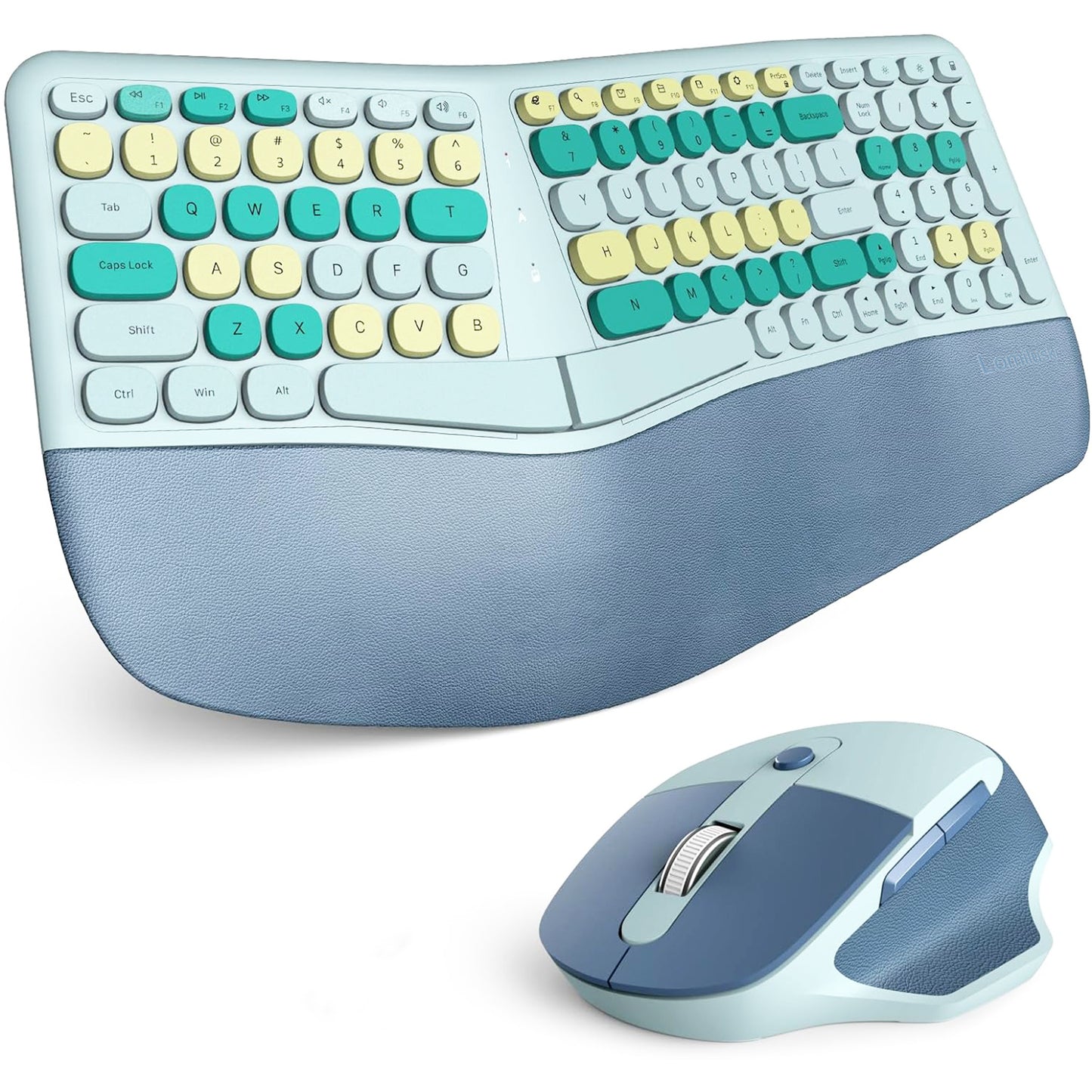 Colorful Wireless Ergonomic Keyboard and Mouse Combo with PU Wrist Rest
